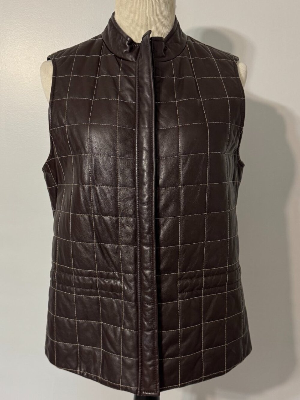 LAFAYETTE 148 NEW YORK Dark Brown Quilted Leather Vest